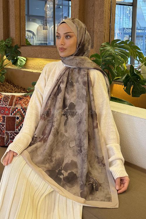 Lamelif Batik Desen Müslin Şal Vizon Yeşil