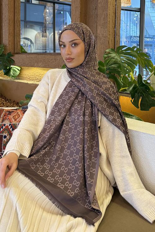 Lamelif G Desen Kaşmir Çift Taraflı Şal Kahverengi