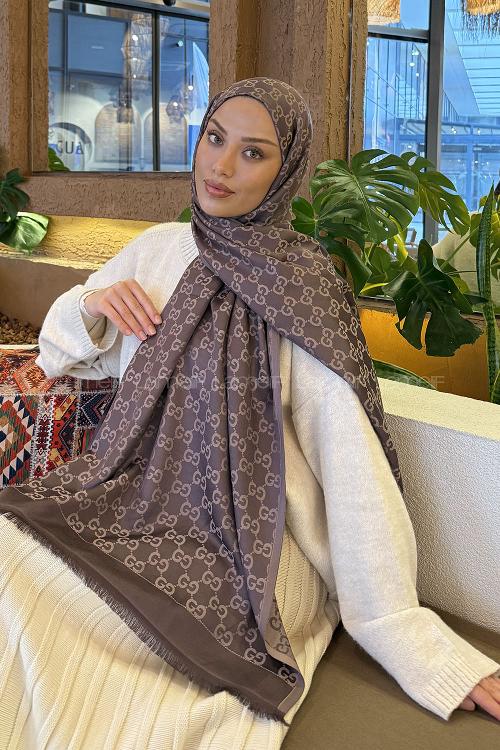 Lamelif G Desen Kaşmir Çift Taraflı Şal Kahverengi