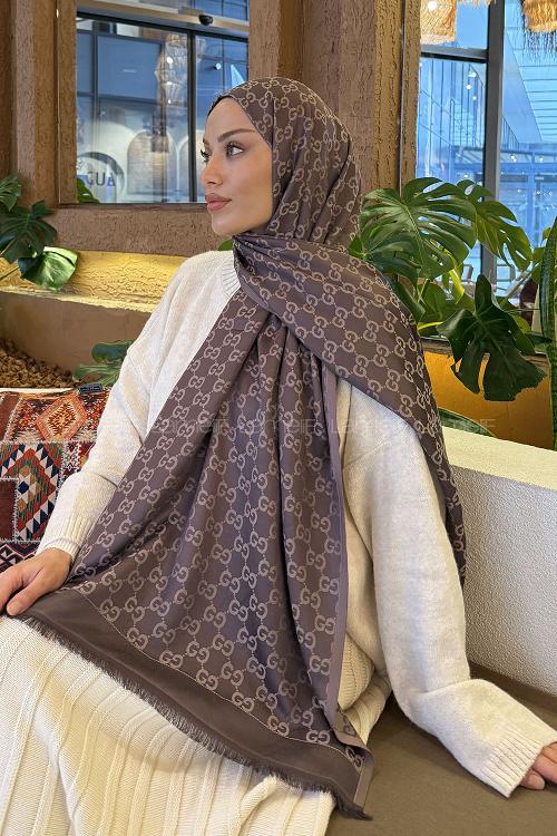 Lamelif G Desen Kaşmir Çift Taraflı Şal Kahverengi