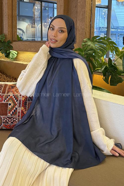 Lamelif Bulut Desen Müslin Şal Lacivert
