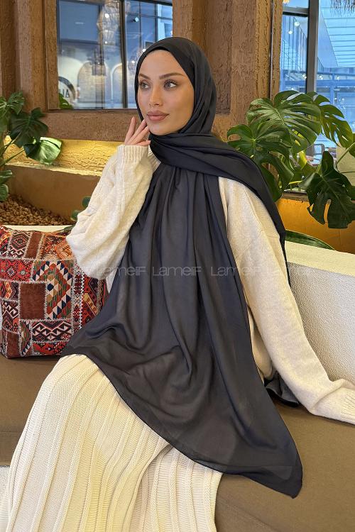 Lamelif Bulut Desen Müslin Şal Siyah Antrasit