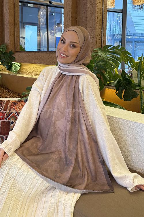 Lamelif Bulut Desen Müslin Şal Sütlü Kahve