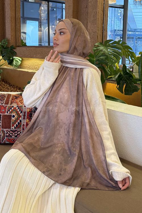 Lamelif Bulut Desen Müslin Şal Sütlü Kahve
