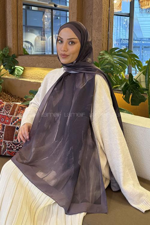 Lamelif Elegant Desen Müslin Şal Eflatun