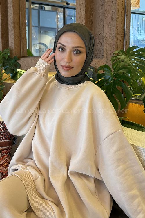 Lamelif Bulut Desen Soft Eşarp Asker Yeşili