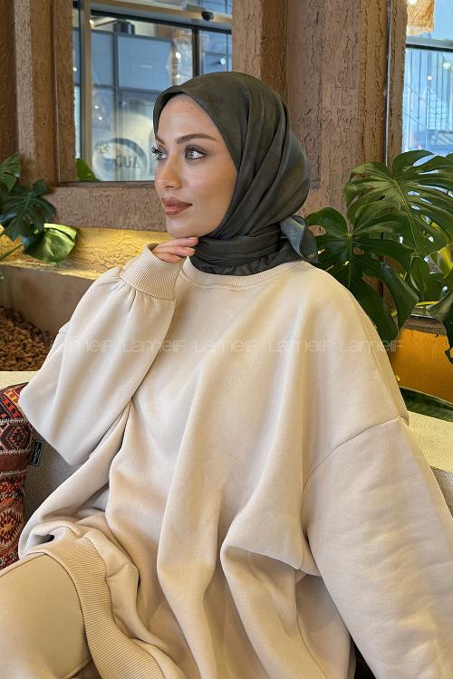 Lamelif Bulut Desen Soft Eşarp Asker Yeşili