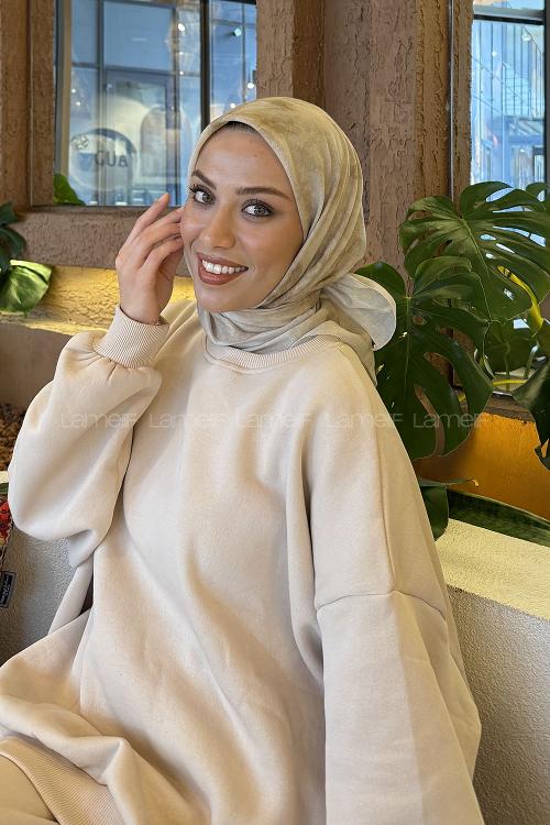 Lamelif Bulut Desen Soft Eşarp Bej