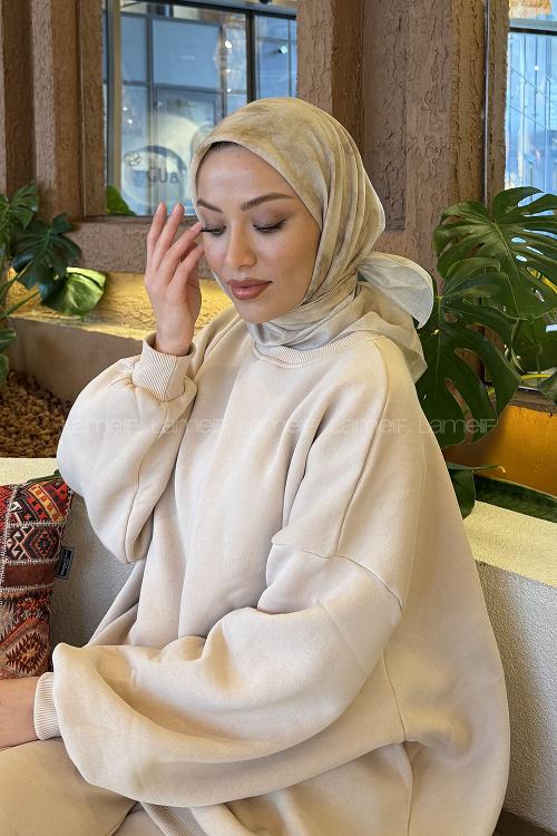 Lamelif Bulut Desen Soft Eşarp Bej