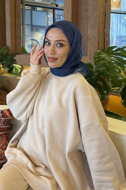 Lamelif Bulut Desen Soft Eşarp Gece Mavisi