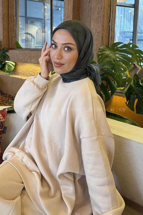 Lamelif Bulut Desen Soft Eşarp Haki