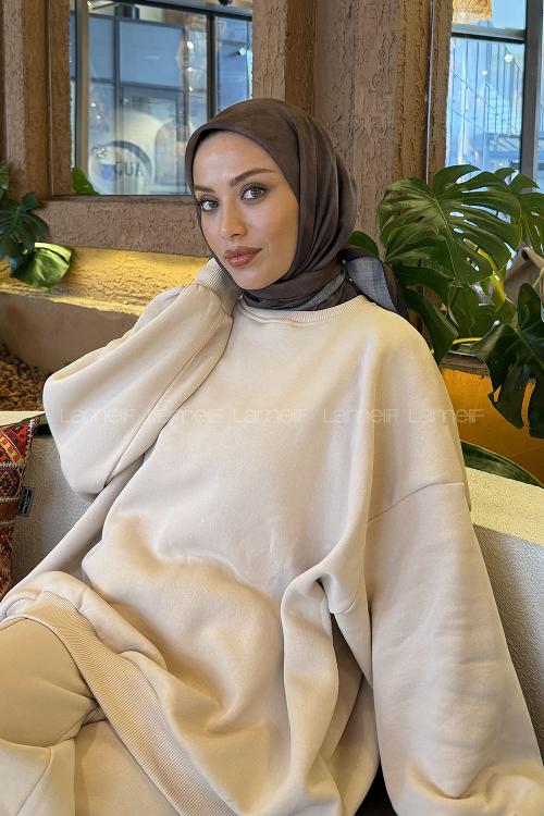 Lamelif Bulut Desen Soft Eşarp Siyah Kahverengi