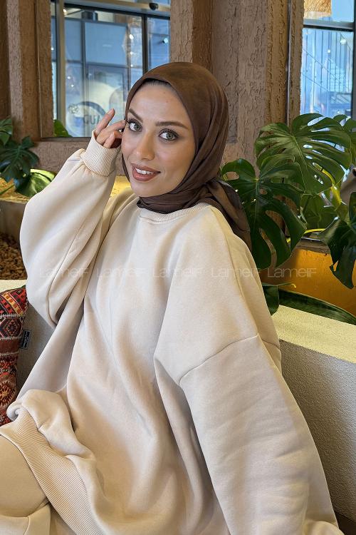 Lamelif Bulut Desen Soft Eşarp Sütlü Kahve