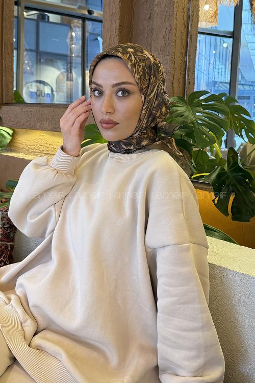 Lamelif Daisy Flowers Desen Soft Eşarp Asker Yeşili