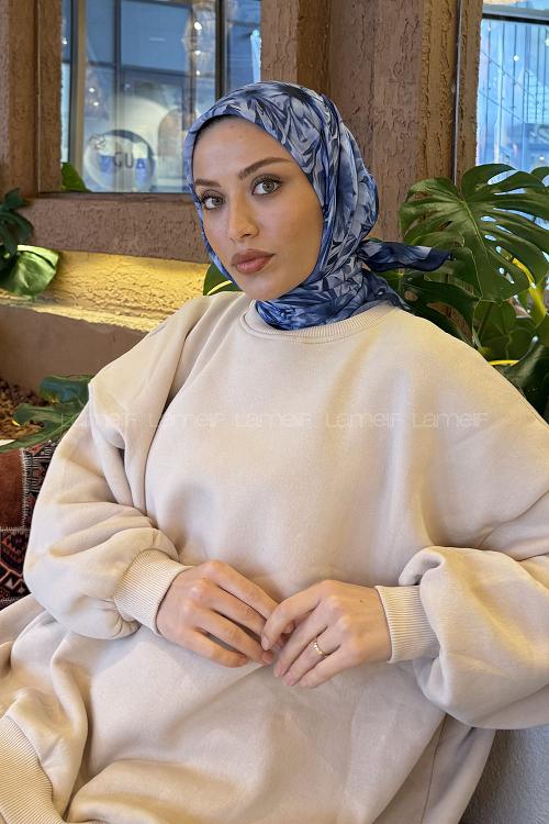 Lamelif Daisy Flowers Desen Soft Eşarp Lacivert