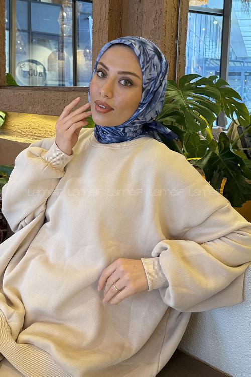 Lamelif Daisy Flowers Desen Soft Eşarp Lacivert