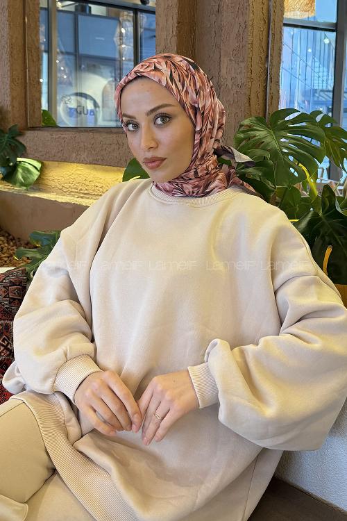 Lamelif Daisy Flowers Desen Soft Eşarp  Pudra