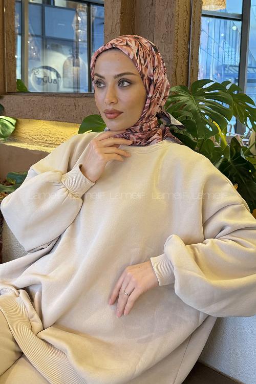 Lamelif Daisy Flowers Desen Soft Eşarp  Pudra