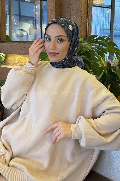 Lamelif Daisy Flowers Desen Soft Eşarp Siyah