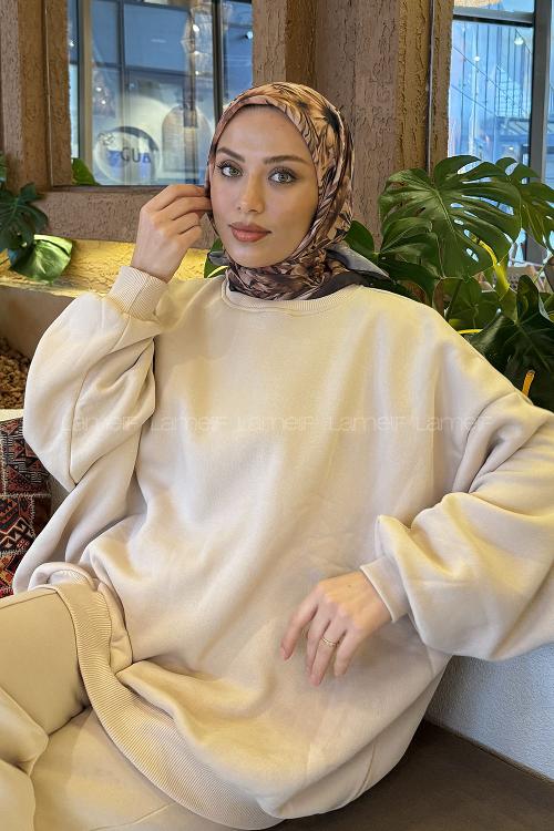 Lamelif Daisy Flowers Desen Soft Eşarp Sütlü Kahve