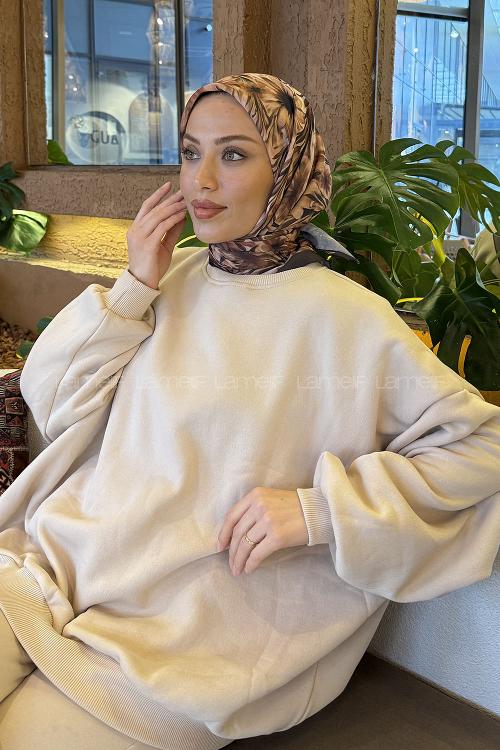 Lamelif Daisy Flowers Desen Soft Eşarp Sütlü Kahve