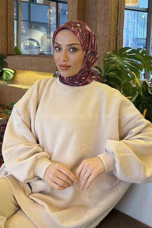 Lamelif Daisy Flowers Desen Soft Eşarp Vişne