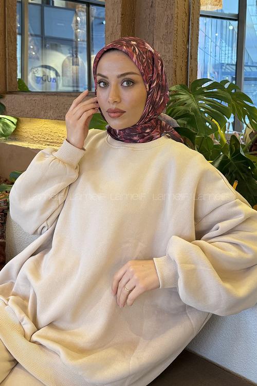 Lamelif Daisy Flowers Desen Soft Eşarp Vişne