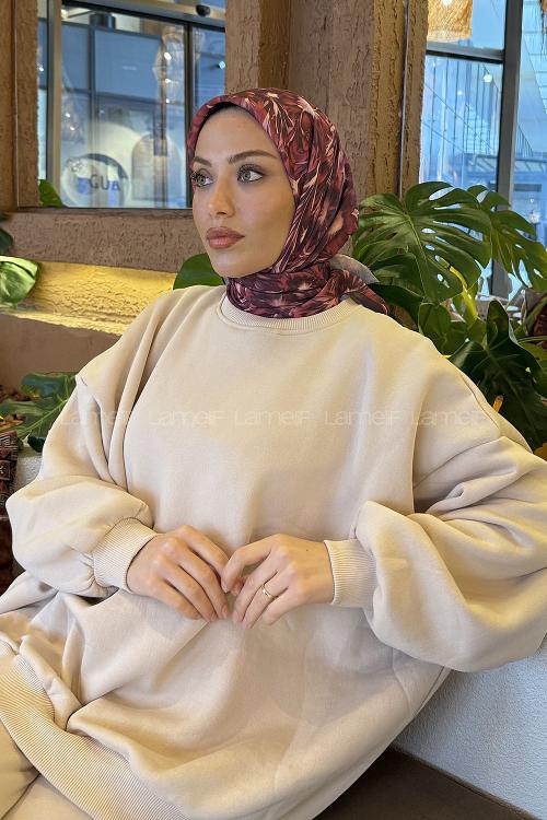 Lamelif Daisy Flowers Desen Soft Eşarp Vişne