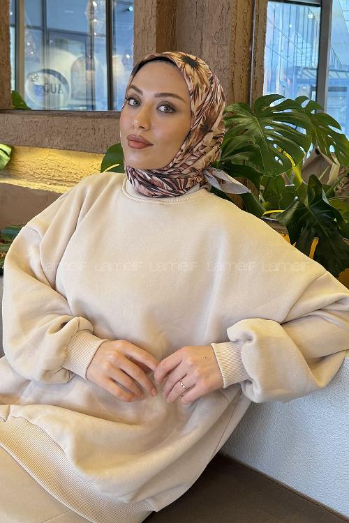 Lamelif Daisy Flowers Desen Soft Eşarp Vizon Tarçın