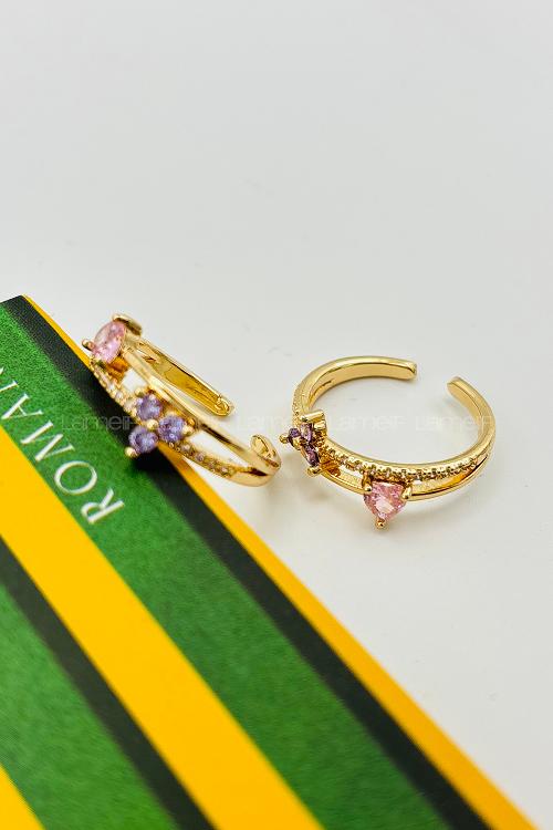 Lamelif Gold Kristal Taşlı Ayarlanabilir Yüzük