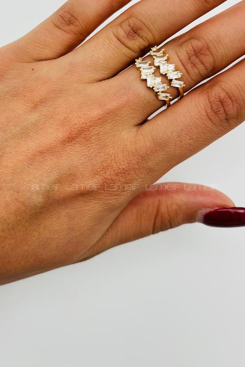 Lamelif Gold Kristal Taşlı Baget Ayarlanabilir Yüzük