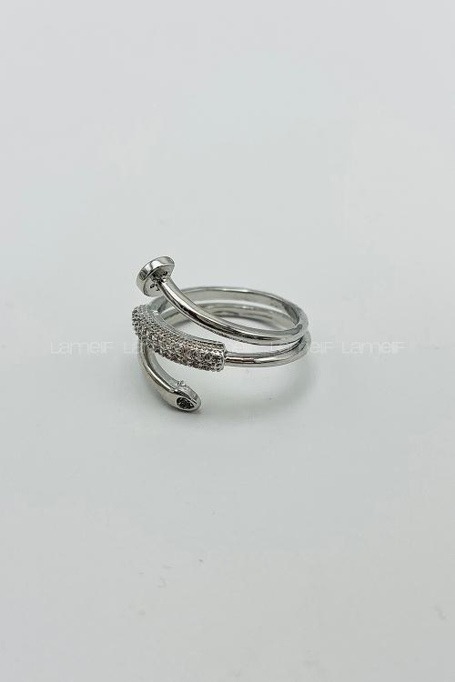 Lamelif Gümüş Kristal Taşlı Sarmal Ayarlanabilir Yüzük