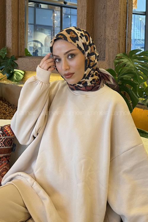 Lamelif Leopar Desen Soft Eşarp Bordo