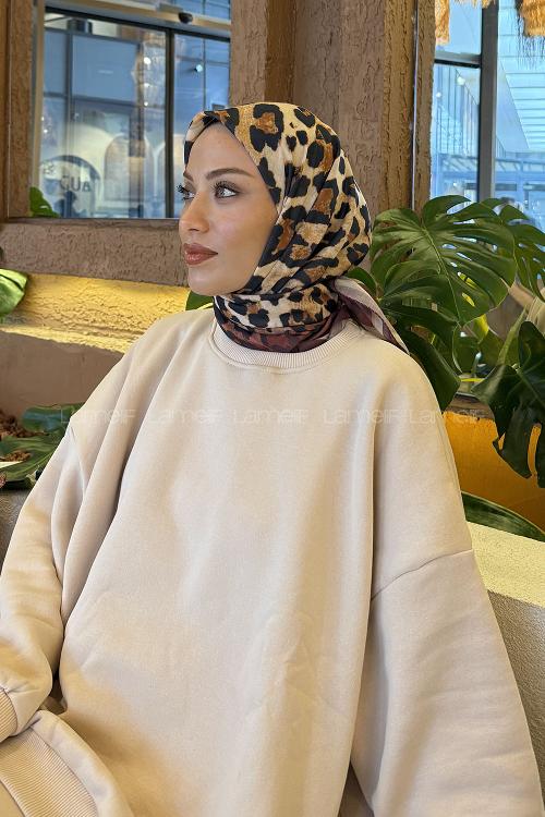 Lamelif Leopar Desen Soft Eşarp Bordo