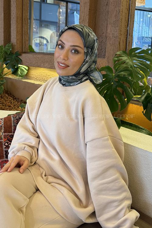 Lamelif Lotus Desen Soft Eşarp Adaçayı