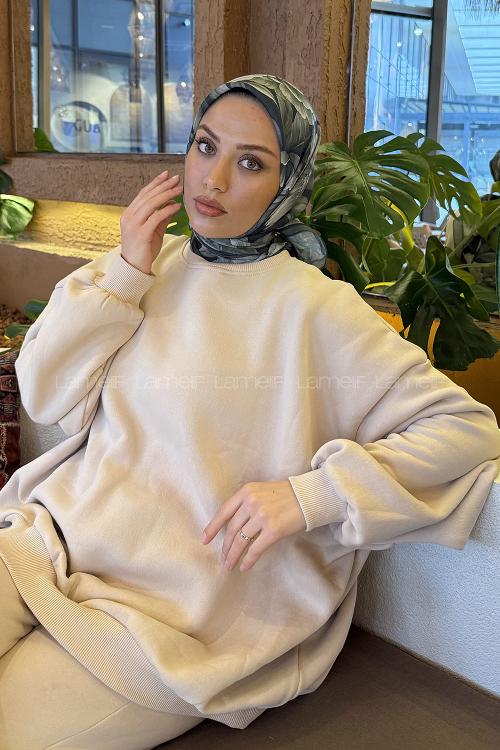 Lamelif Lotus Desen Soft Eşarp Adaçayı