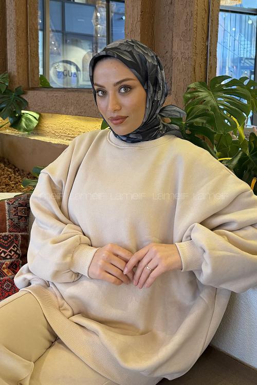 Lamelif Lotus Desen Soft Eşarp Antrasit