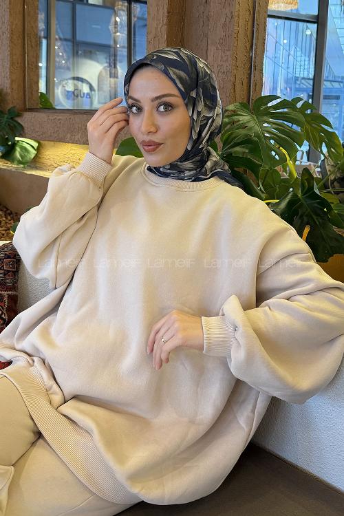 Lamelif Lotus Desen Soft Eşarp Lacivert