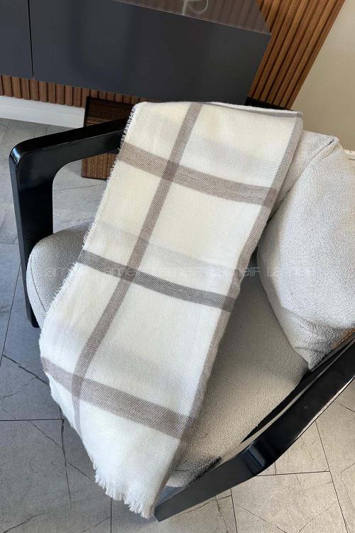 Lamelif Kadın Krem Desenli Atkı - Şal