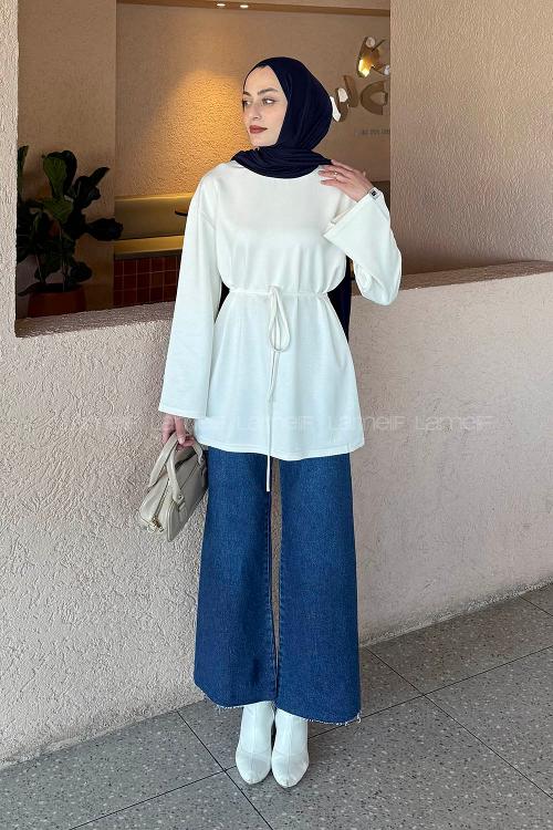 Lamelif Bağlama Detaylı Oysho Sweat Beyaz