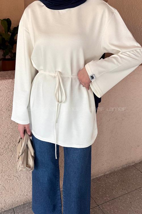 Lamelif Bağlama Detaylı Oysho Sweat Beyaz