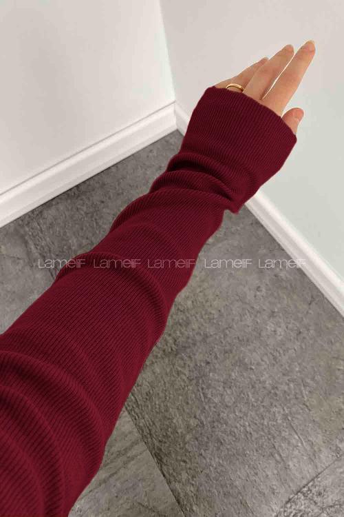 Lamelif Balıkçı Yaka Fitilli Body Bordo