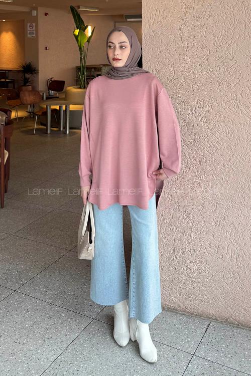 Lamelif Oysho Dikişli Sweat Gül Rengi