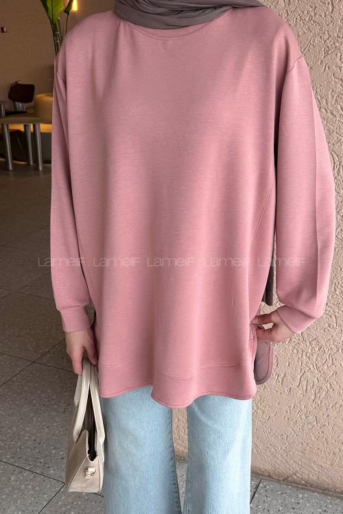 Lamelif Oysho Dikişli Sweat Gül Rengi