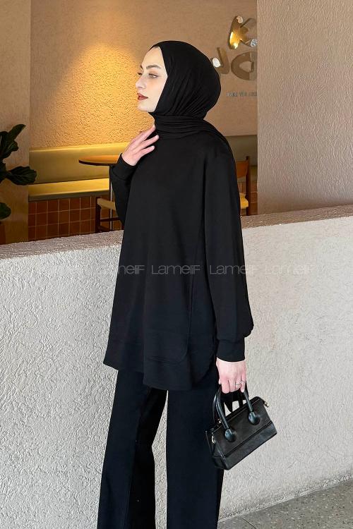 Lamelif Oysho Dikişli Sweat Siyah