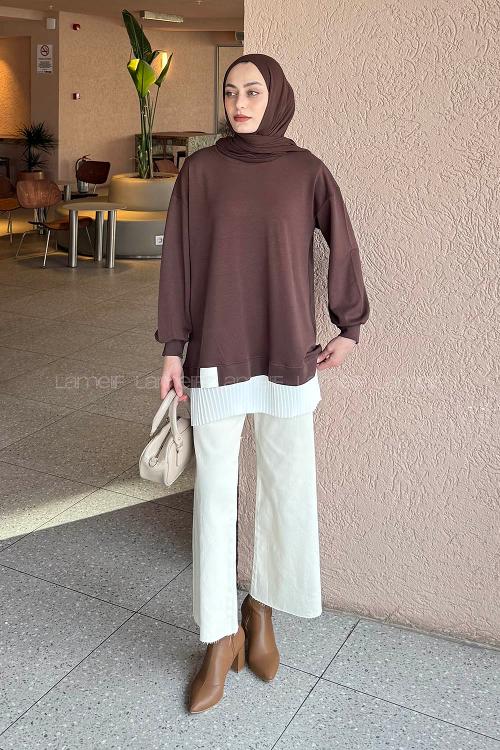 Lamelif Pilise Detaylı Tunik Acı kahve