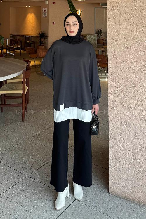 Lamelif Pilise Detaylı Tunik Antrasit
