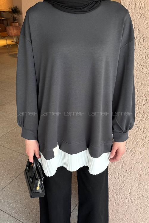 Lamelif Pilise Detaylı Tunik Antrasit