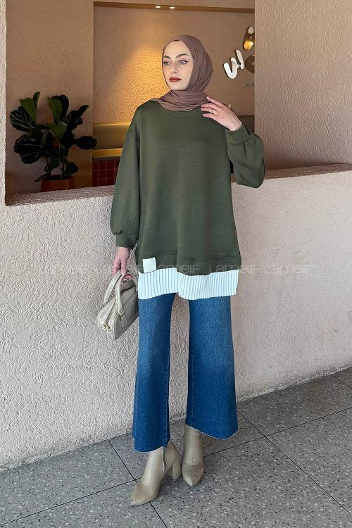 Lamelif Pilise Detaylı Tunik Haki