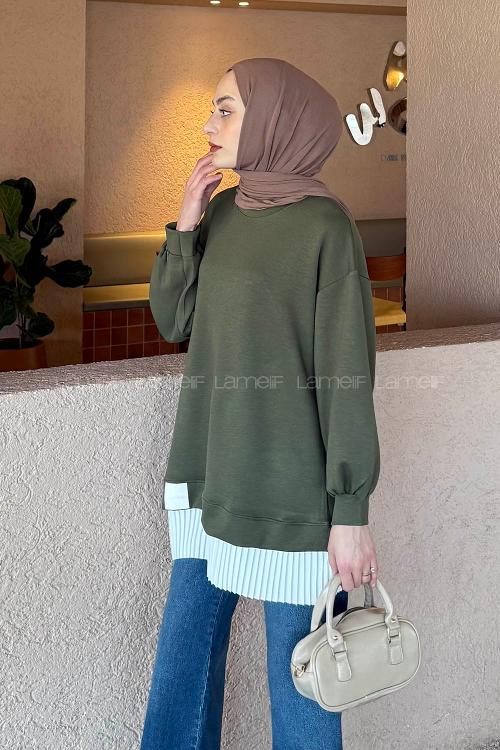 Lamelif Pilise Detaylı Tunik Haki